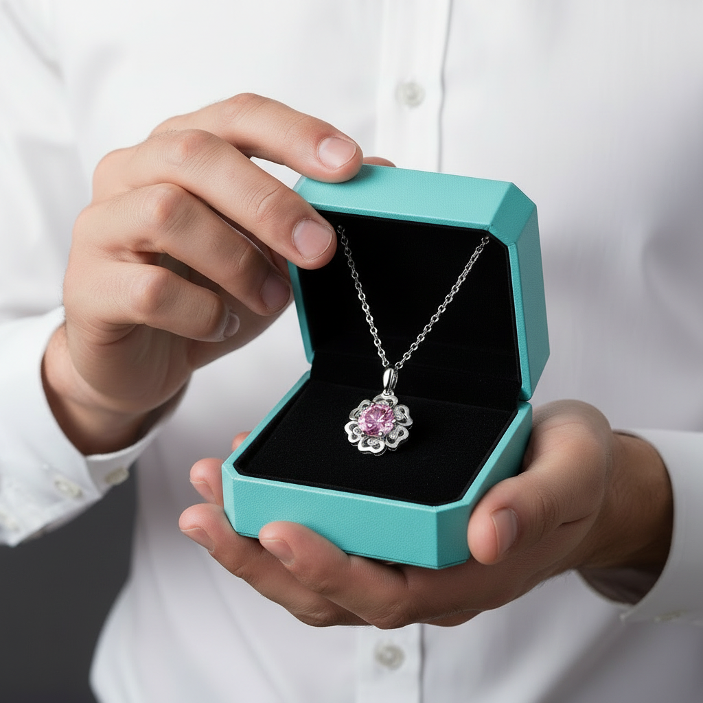 1.0 Ct Flower Tourmaline Birthstone Pendant Necklace - Evani Naomi Jewelry