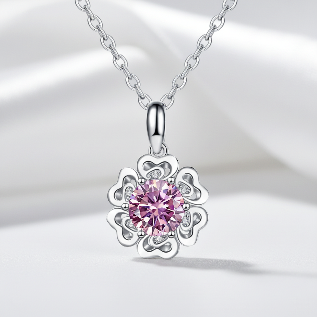 1.0 Ct Flower Tourmaline Birthstone Pendant Necklace - Evani Naomi Jewelry