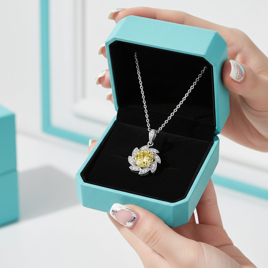 1.0 Ct Diamond Topaz and Citrine Flower Pendant Necklace-Evani Jewelry