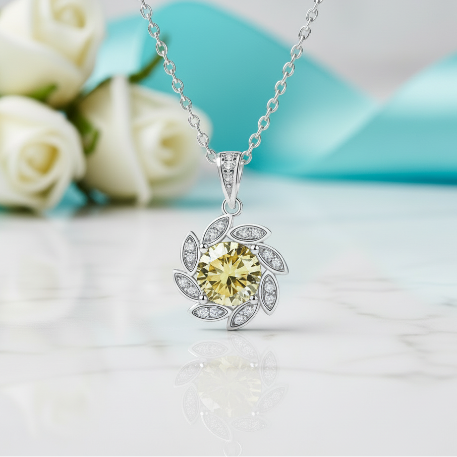1.0 Ct Topaz and Citrine Flower Pendant Necklace - Evani Naomi Jewelry