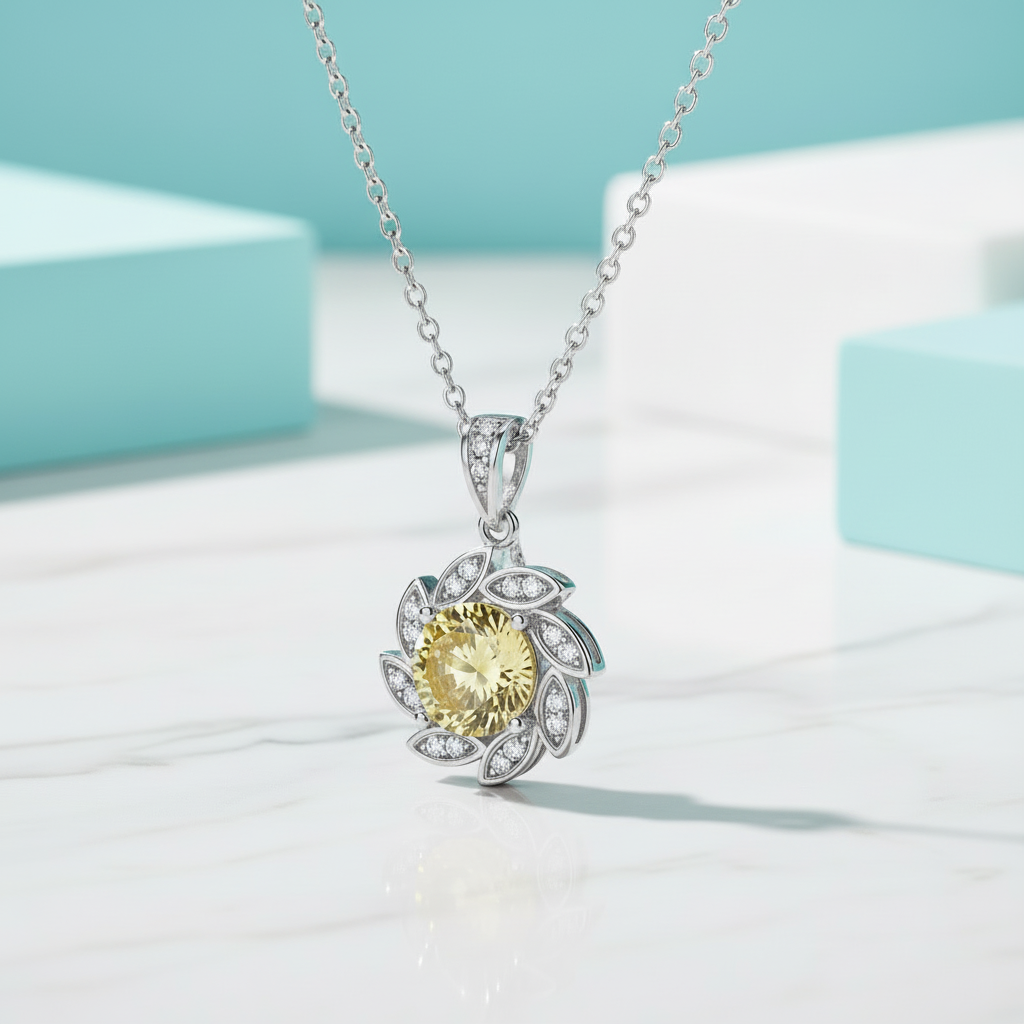 1.0 Ct Topaz and Citrine Flower Pendant Necklace