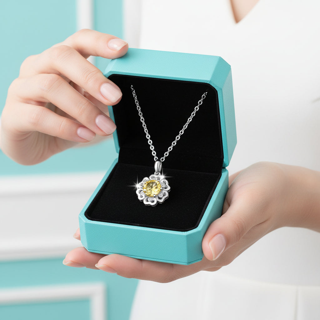 1.0 Ct Diamond Flower Topaz and Citrine Birthstone Pendant Necklace-Evani Jewelry