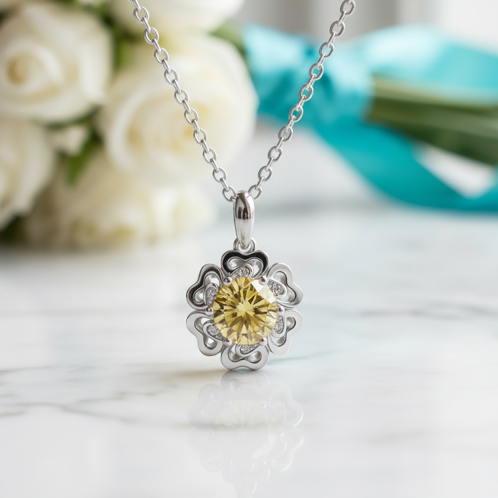 1.0 Ct Flower Topaz and Citrine Birthstone Pendant Necklace - Evani Naomi Jewelry