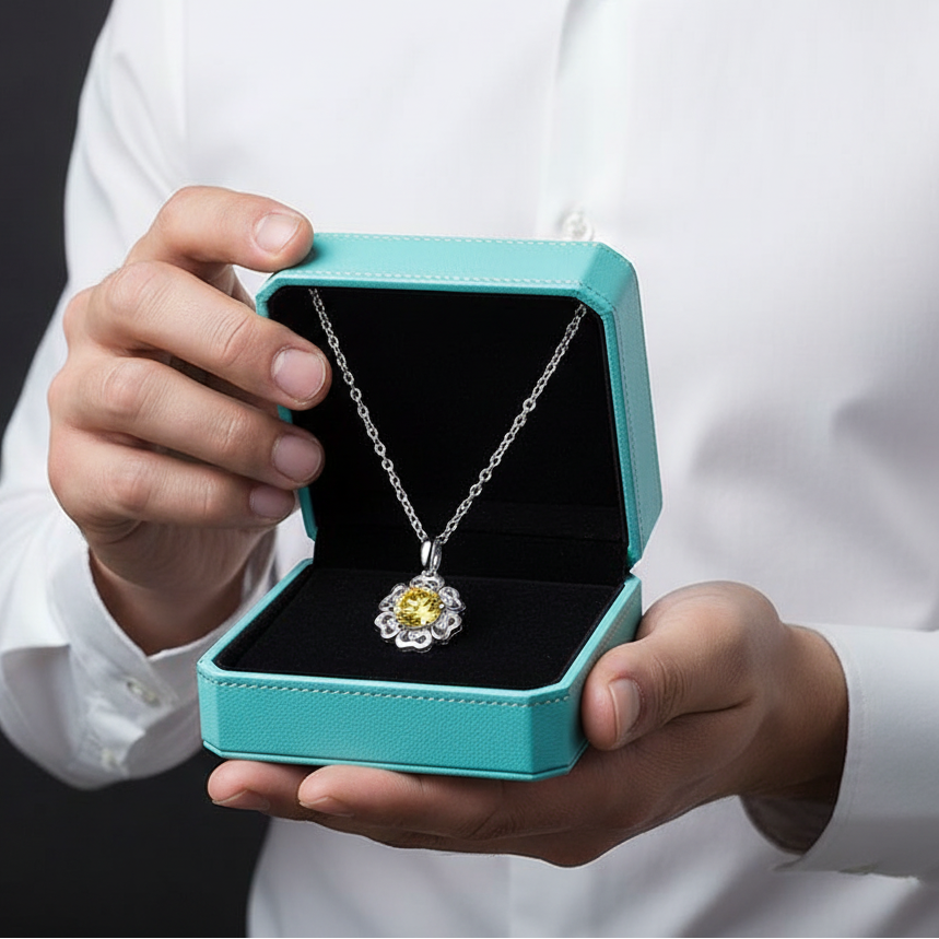 1.0 Ct Flower Topaz and Citrine Birthstone Pendant Necklace