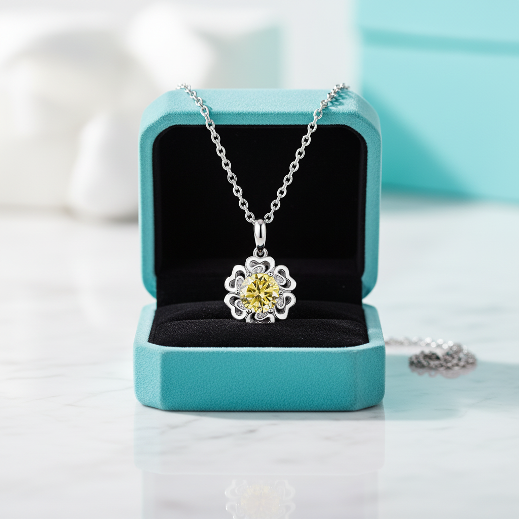 1.0 Ct Flower Topaz and Citrine Birthstone Pendant Necklace