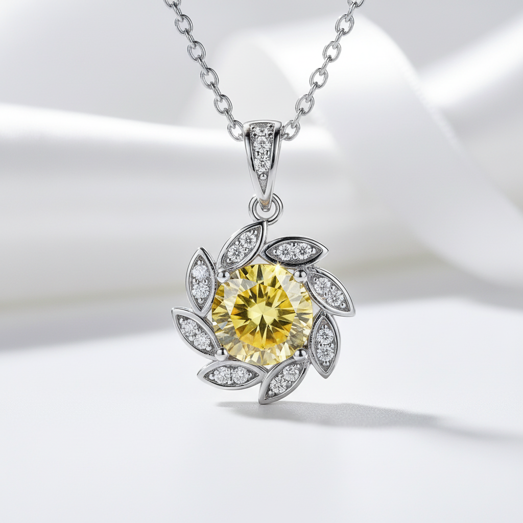 1.0 Ct Topaz and Citrine Flower Pendant Necklace