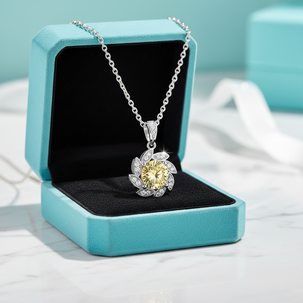 1.0 Ct Topaz and Citrine Flower Pendant Necklace