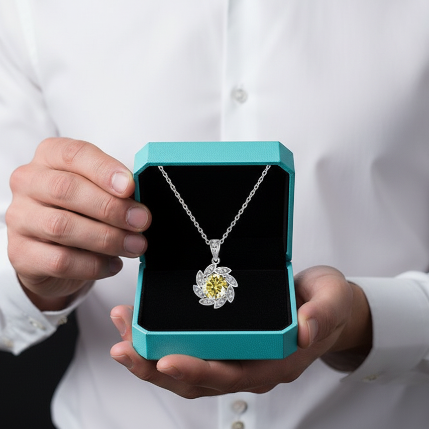 1.0 Ct Topaz and Citrine Flower Pendant Necklace