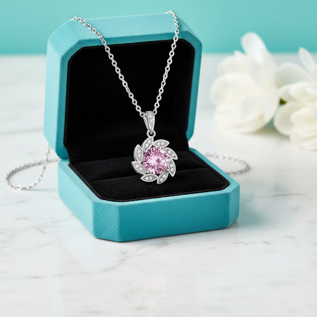 1.0 Ct Tourmaline Birthstone Flower Pendant Necklace - Evani Naomi Jewelry