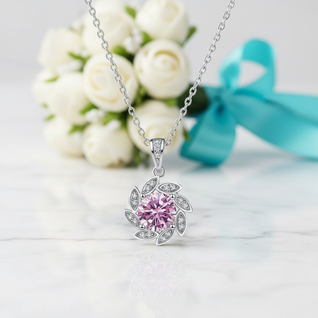 1.0 Ct Tourmaline Birthstone Flower Pendant Necklace - Evani Naomi Jewelry
