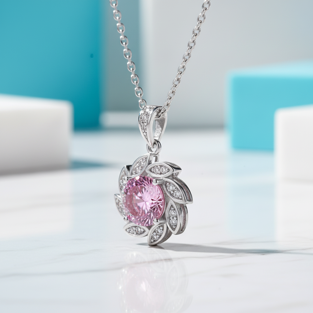1.0 Ct Tourmaline Birthstone Flower Pendant Necklace - Evani Naomi Jewelry