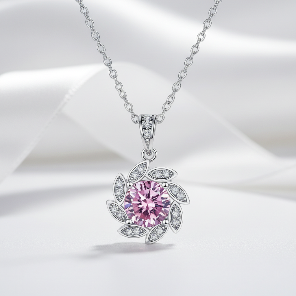 1.0 Ct Tourmaline Birthstone Flower Pendant Necklace