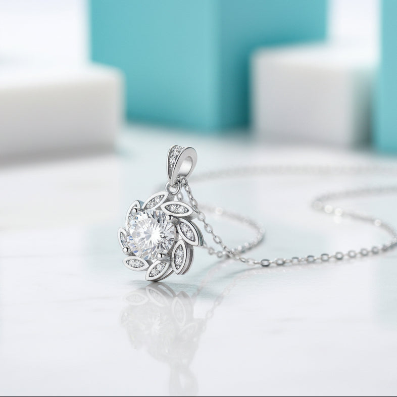 1.0 Ct Diamond Flower Birthstone Pendant Necklace-Evani Jewelry
