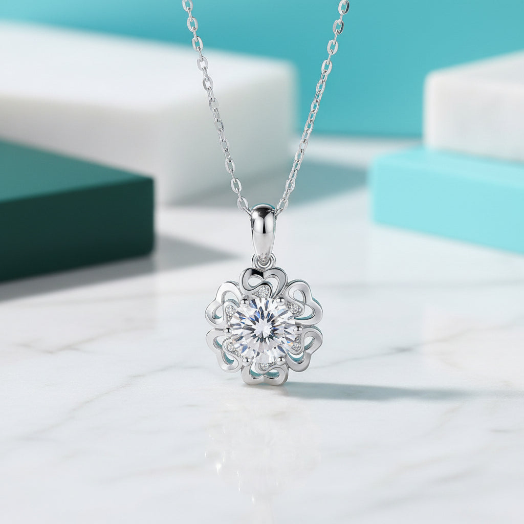 1.0 Ct Diamond Flower Pendant Necklace-Evani Jewelry