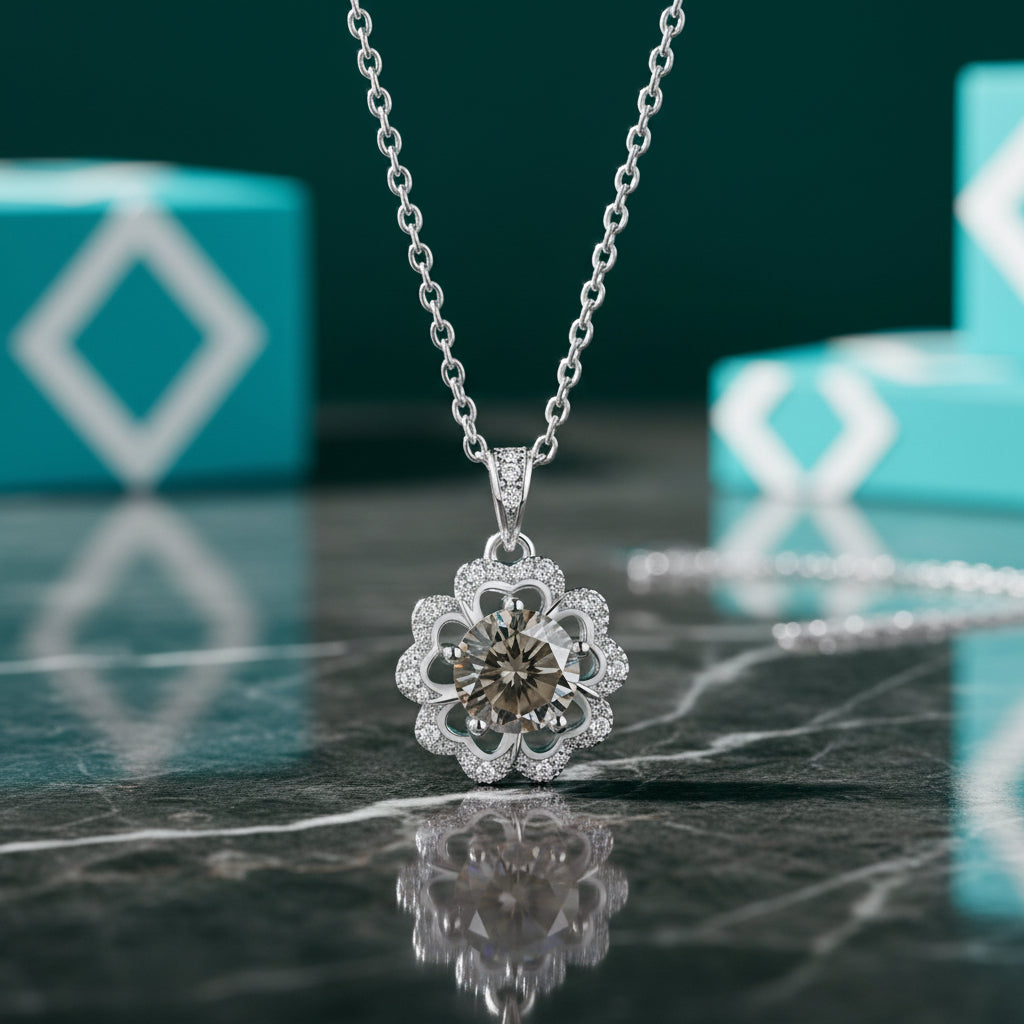1.0 Ct Diamond Flower Shaped Necklace-Evani Jewelry