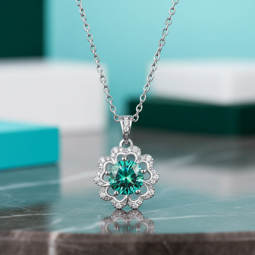 1.0 Ct Diamond Flower Shaped Necklace-Evani Jewelry