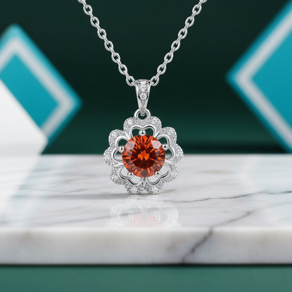 1.0 Ct Diamond Flower Shaped Necklace-Evani Jewelry