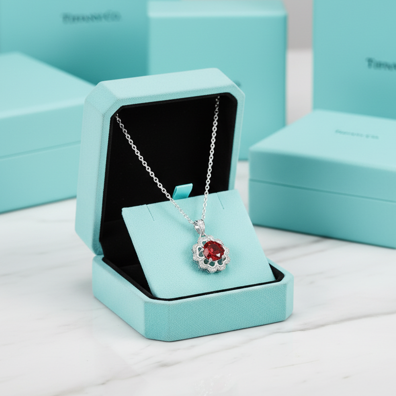 1.0 Ct Garnet Birthstone Flower Shaped Necklace-Evani Jewelry