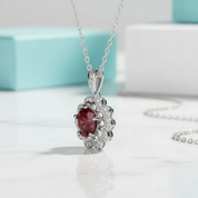 1.0 Ct Round Cut Ruby Birthstone Flower Shaped Necklace-Evani Jewelry