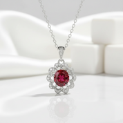 1.0 Ct Garnet Birthstone Flower Shaped Necklace-Evani Jewelry