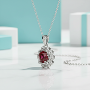 1.0 Ct Garnet Birthstone Flower Shaped Necklace-Evani Jewelry