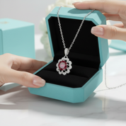 1.0 Ct Round Cut Ruby Birthstone Flower Shaped Necklace-Evani Jewelry