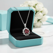 1.0 Ct Round Cut Ruby Birthstone Flower Shaped Necklace-Evani Jewelry