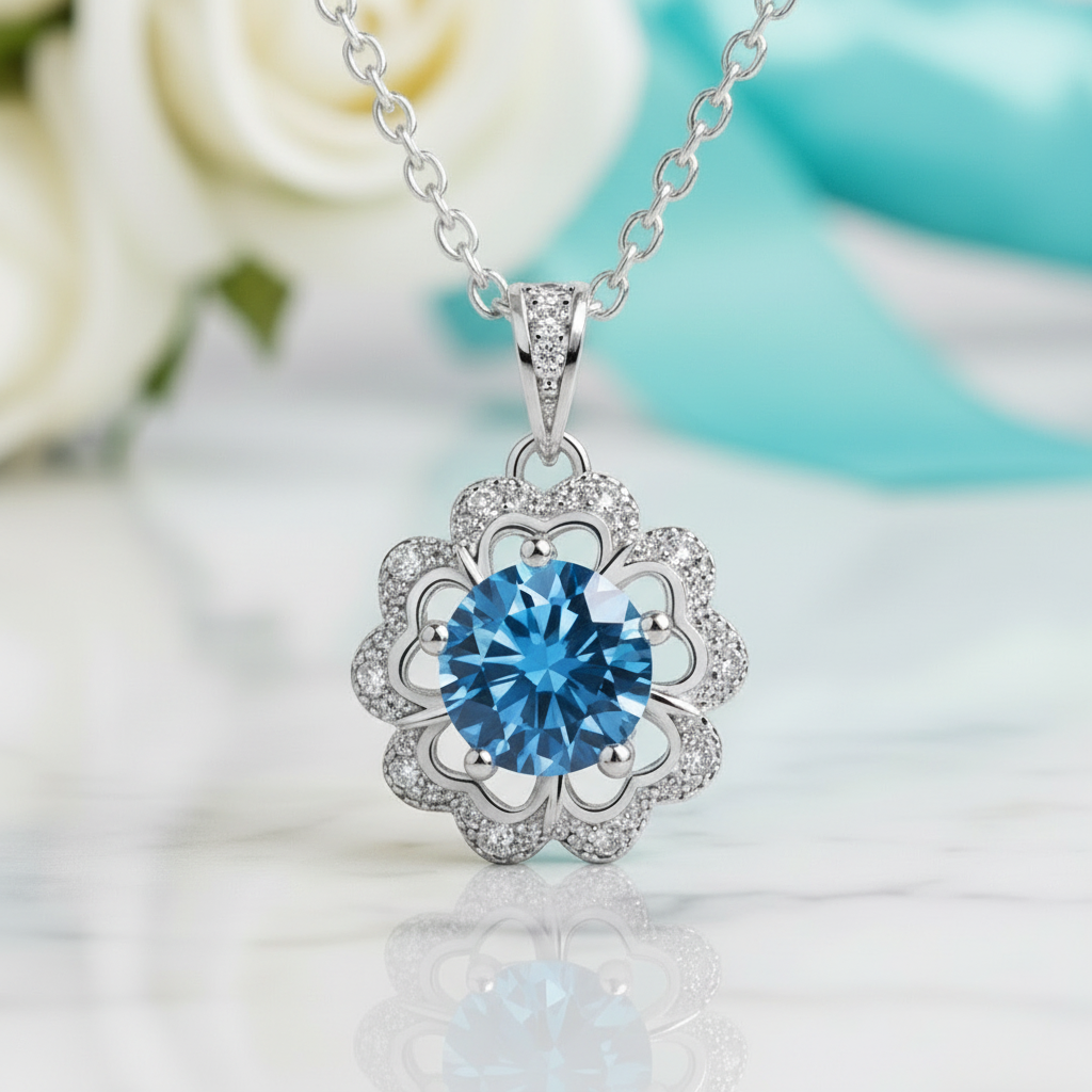 1.0 Ct Sapphire Birthstone Flower Shaped Necklace