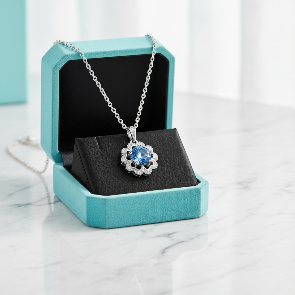1.0 Ct Sapphire Birthstone Flower Shaped Necklace-Evani Jewelry