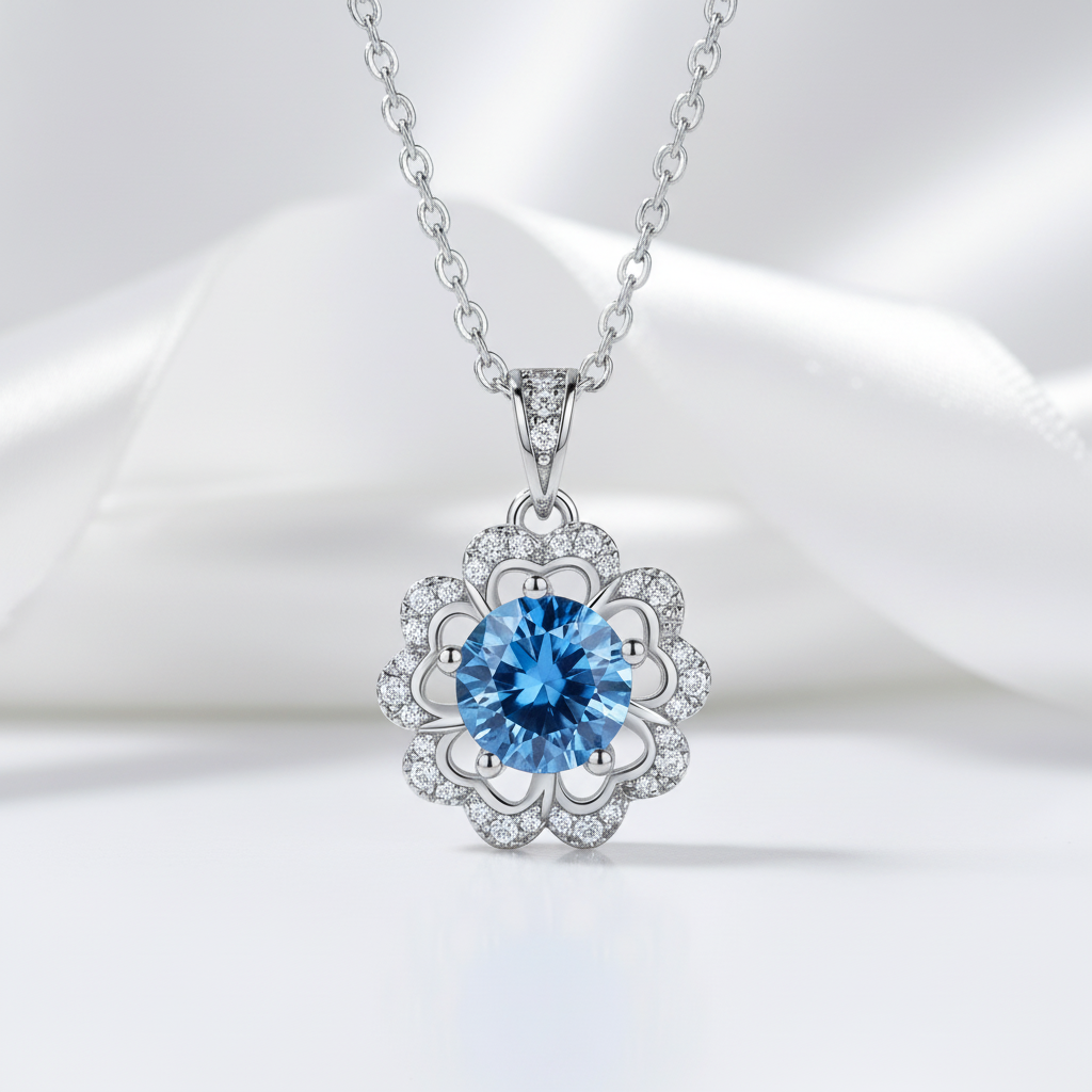 1.0 Ct Sapphire Birthstone Flower Shaped Necklace-Evani Jewelry