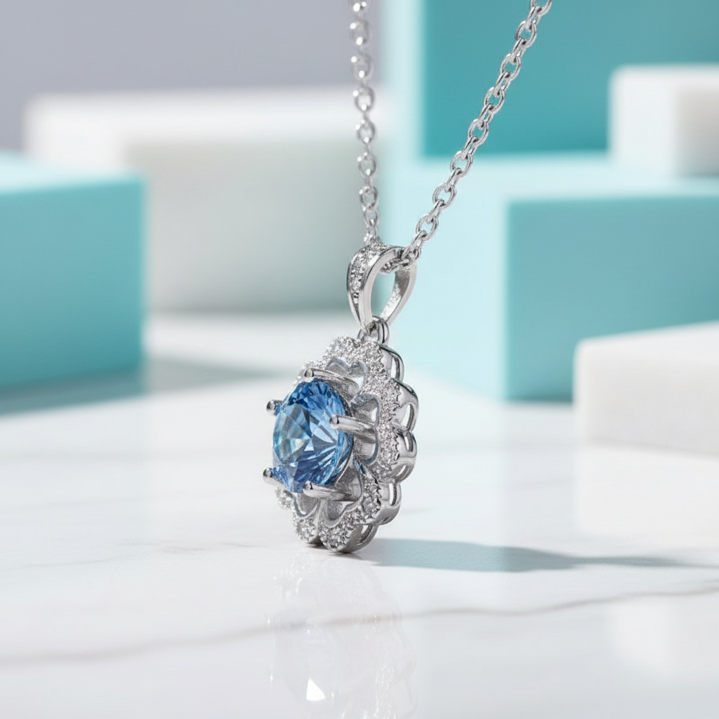 1.0 Ct Sapphire Birthstone Flower Shaped Necklace-Evani Jewelry