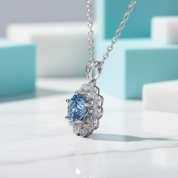 1.0 Ct Sapphire Birthstone Flower Shaped Necklace-Evani Jewelry