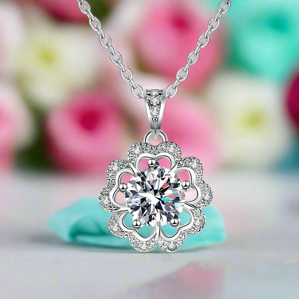 1.0 Ct Diamond Flower Shaped Necklace-Evani Naomi Jewelry