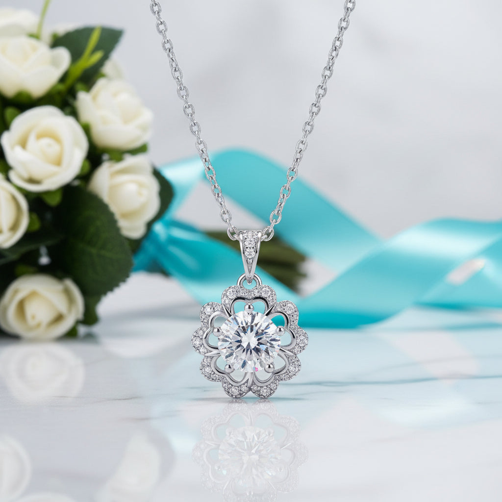 1.0 Ct Diamond Flower Shaped Necklace-Evani Jewelry