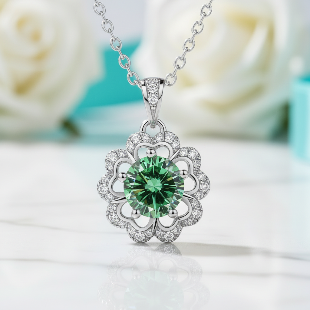 1.0 Ct Peridot Birthstone Flower Shaped Necklace-Evani Jewelry