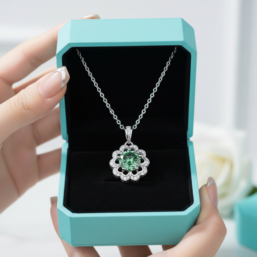 1.0 Ct Peridot Birthstone Flower Shaped Necklace-Evani Jewelry