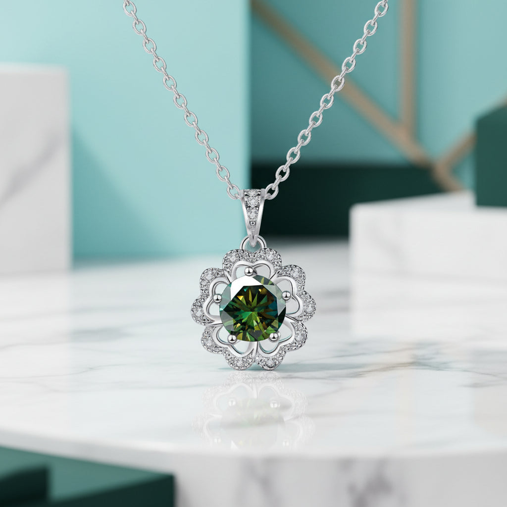 1.0 Ct Emerald Birthstone Flower Shaped Necklace-Evani Jewelry