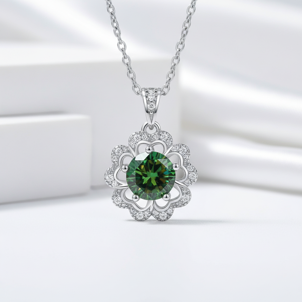 1.0 Ct Emerald Birthstone Flower Shaped Necklace-Evani Jewelry