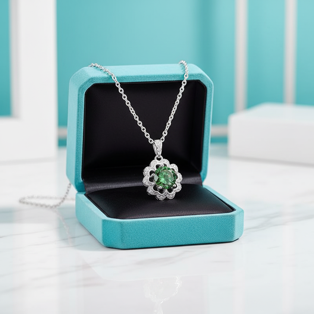 1.0 Ct Emerald Birthstone Flower Shaped Necklace-Evani Jewelry