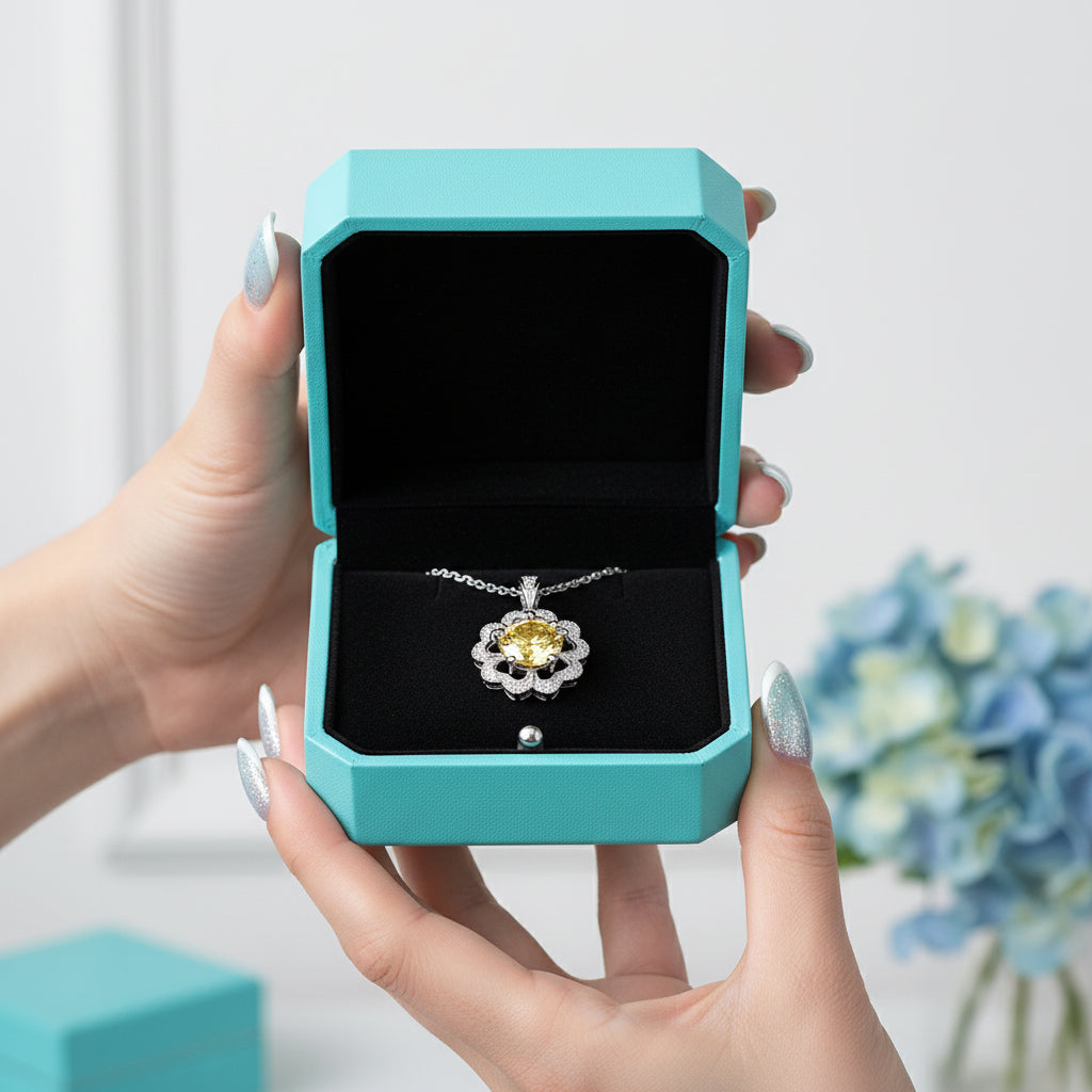 1.0 Ct Diamond Flower Topaz and Citrine Shaped Necklace-Evani Jewelry