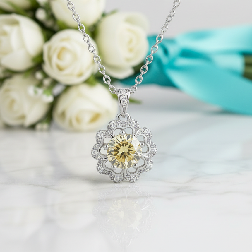1.0 Ct Flower Topaz and Citrine Shaped Necklace
