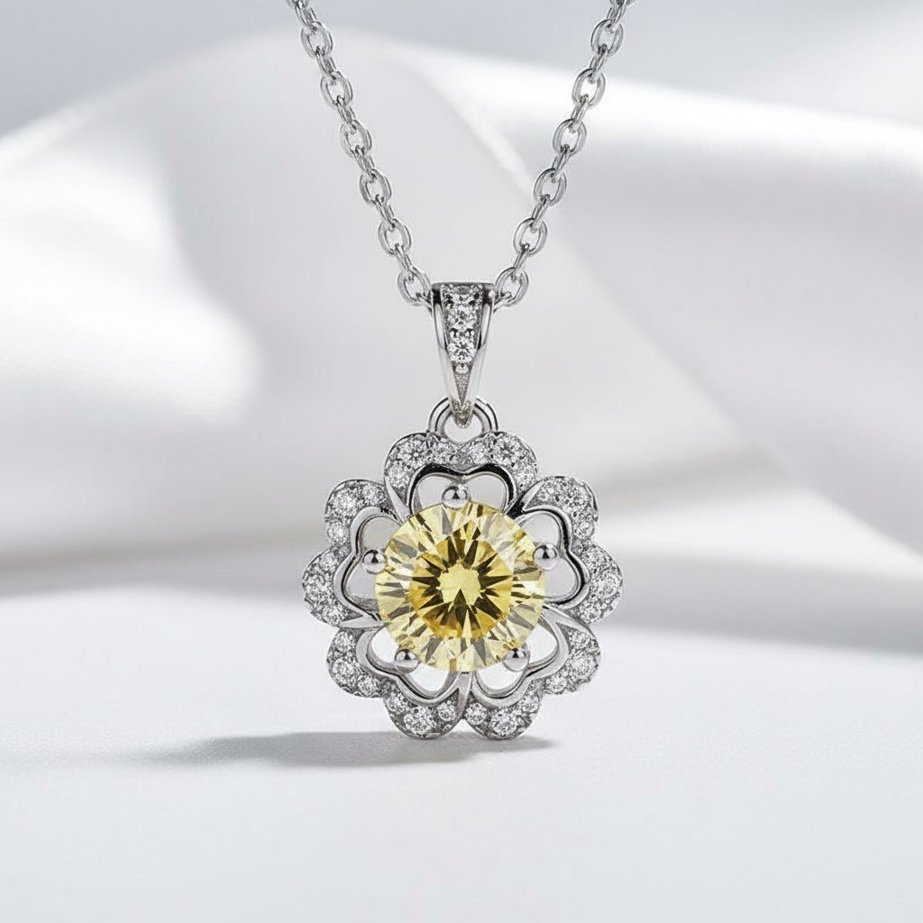 1.0 Ct Flower Topaz and Citrine Shaped Necklace