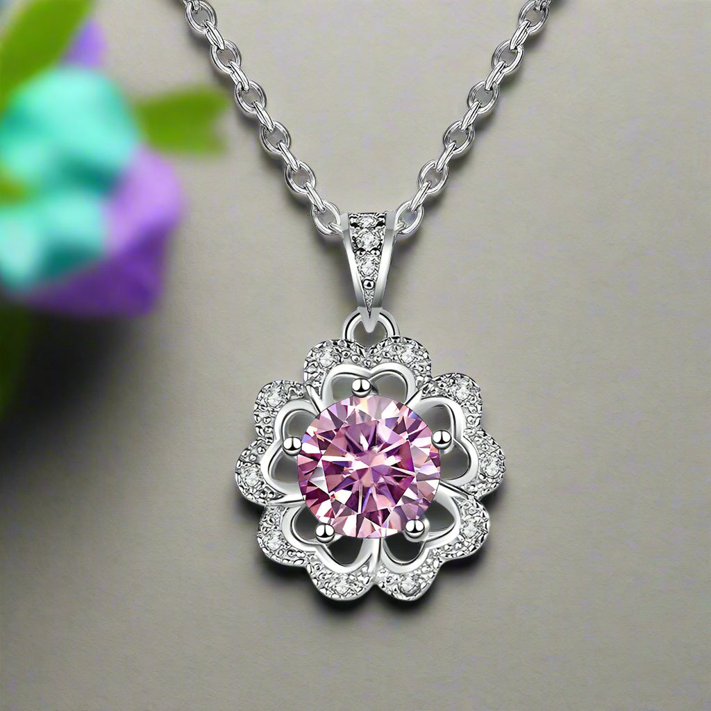 1.0 Ct Diamond Flower Shaped Necklace-Evani Naomi Jewelry