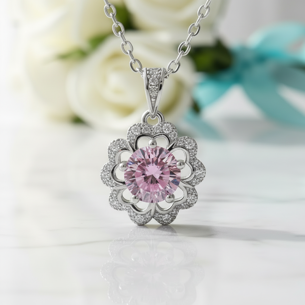 1.0 Ct Flower Shaped Tourmaline Birthstone Necklace