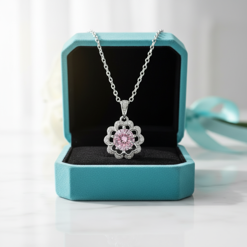 1.0 Ct Flower Shaped Tourmaline Birthstone Necklace - Evani Naomi Jewelry
