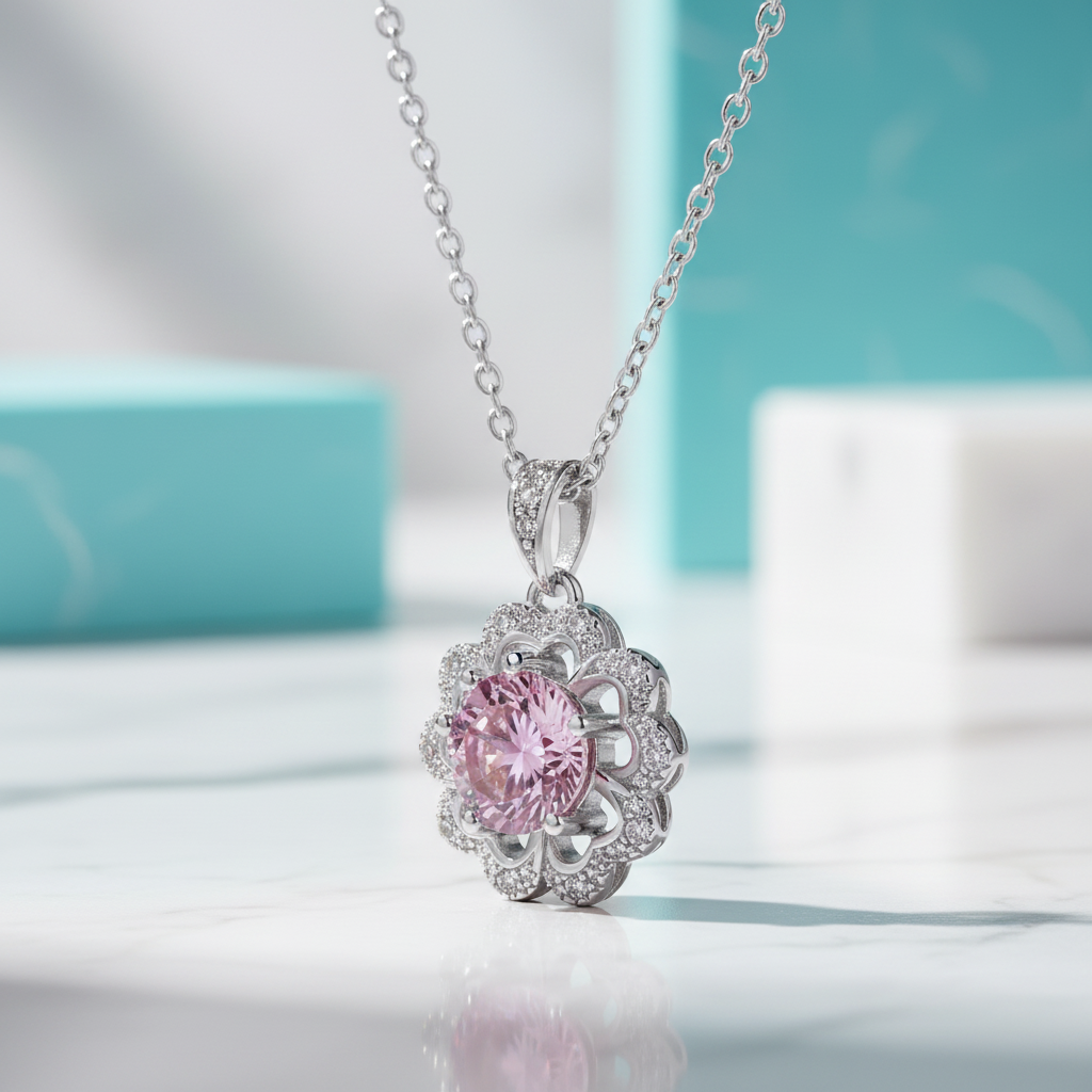 1.0 Ct Flower Shaped Tourmaline Birthstone Necklace