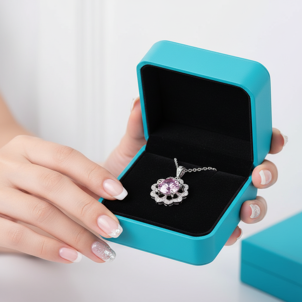 1.0 Ct Flower Shaped Tourmaline Birthstone Necklace