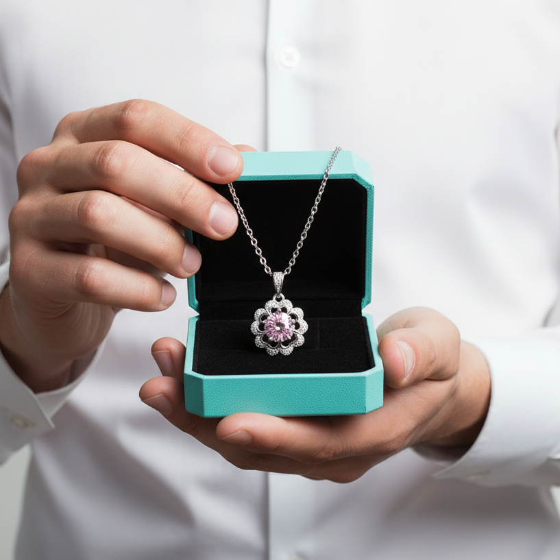 1.0 Ct Flower Shaped Tourmaline Birthstone Necklace