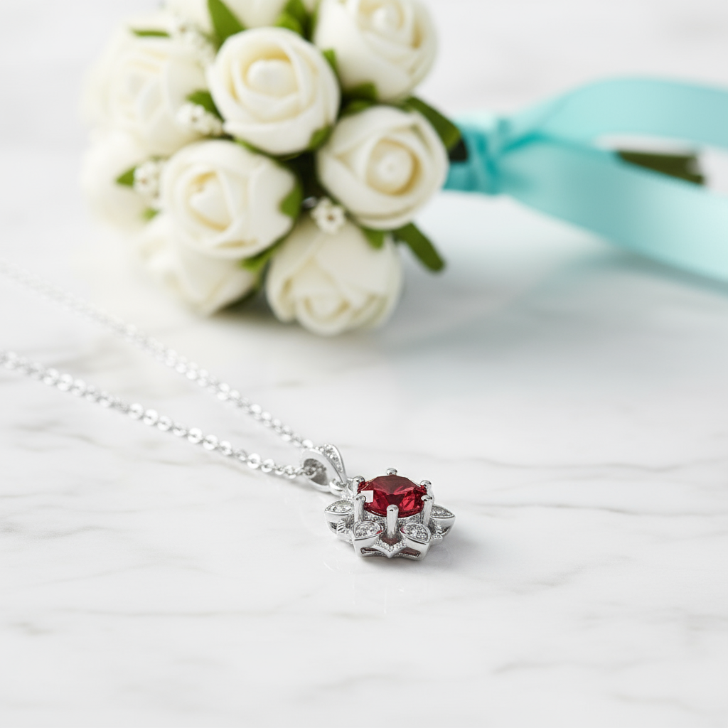 1.0 Ct Snowflake Garnet Pendant Necklace-Evani Jewelry