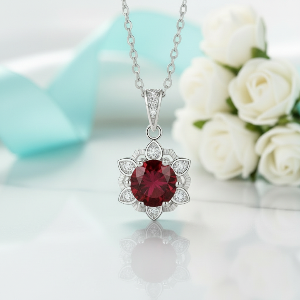 1.0 Ct Ruby Snowflake Pendant Necklace-Evani Jewelry